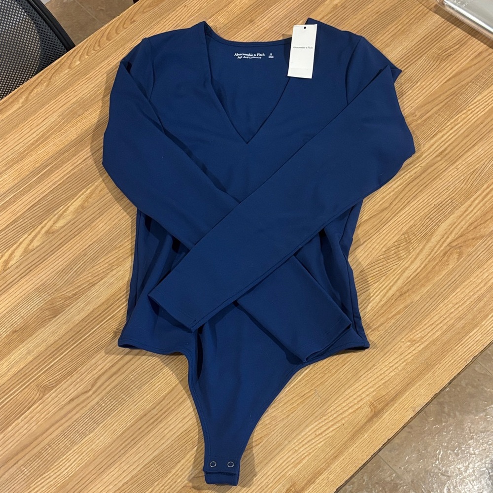 Abercrombie & Fitch Navy V-Neck Long Sleeve One-Piece body suit